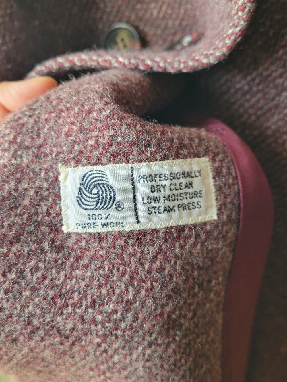 VTG Bromleigh burgundy button Tweed Wool Double Breasted Military Coat USA Med - Picture 5 of 13